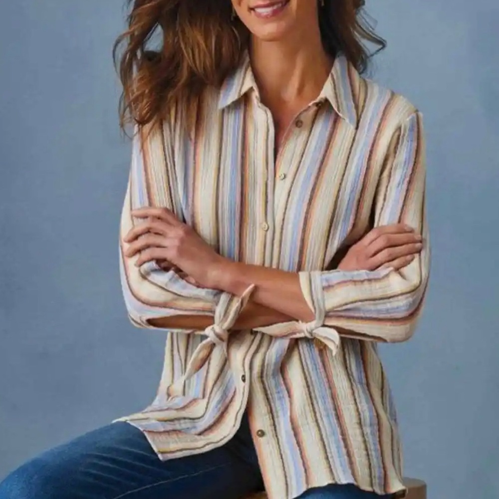 SOFT SURROUNDINGS ‘Sunset’ Textured Button Down Top Women’s Size Medium